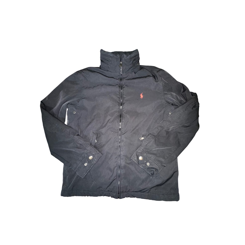 Vintage Polo Ralph Lauren Small Black Windbreaker Jacket Red Pony Packable Hood